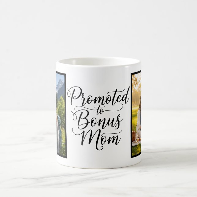 Taza De Café Bonus Mom Promoted Elegant Cursive Two Photo (Centro)