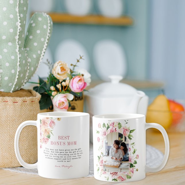 Taza De Café "Bonus Mom" Step Mom | Foto de Floral Arch (Subido por el creador)