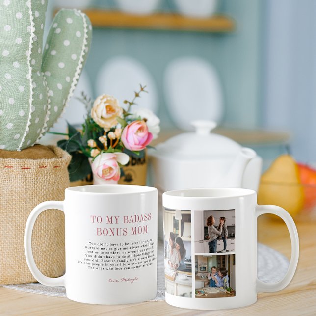 Taza De Café "Bonus Mom" Step Mom | Tres Collages de fotos (Subido por el creador)