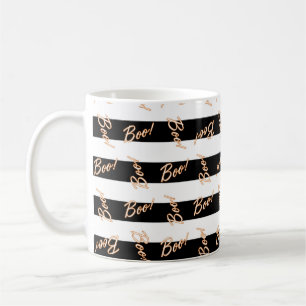 Taza de café BOO a rayas negras y blancas de Hallo