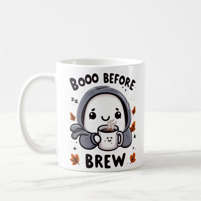 Taza De Café Boo Before Brew Ghost Coffee Funny Halloween (Izquierda)