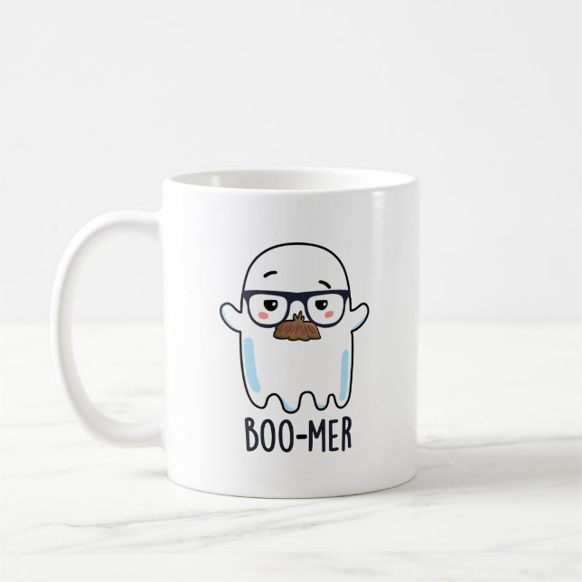 Taza De Café Boo-mer Funny Middle Age Ghost Pun (Izquierda)