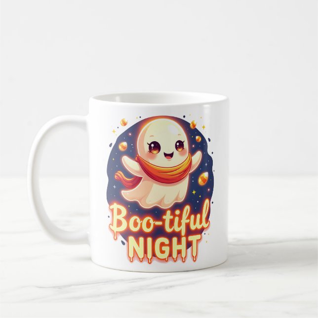 Taza De Café Boo-tiful Night Cute Halloween Ghost Mug (Izquierda)