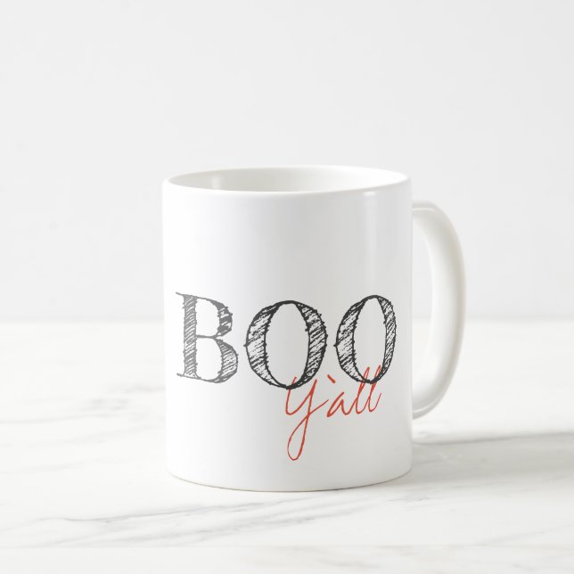 Taza De Café Boo Y'all Modern Text Halloween Southern Fun (Anverso derecho)