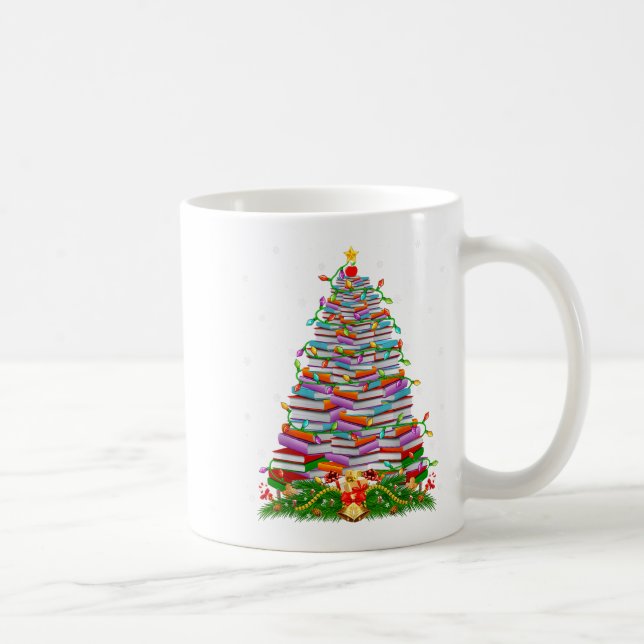 Taza De Café Book Christmas Tree Lights Book Lover Teacher Libr (Derecha)