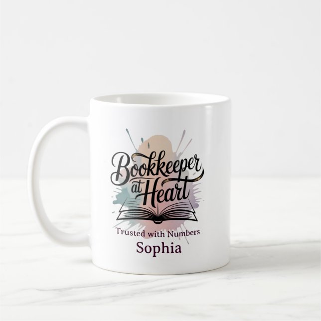 Taza De Café Bookkeeper at Heart Personalized (Izquierda)