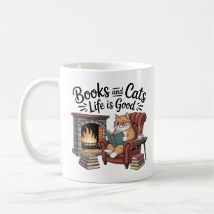 Taza De Café Books And Cats Life Is Good Funny Coffee Mug Cat L