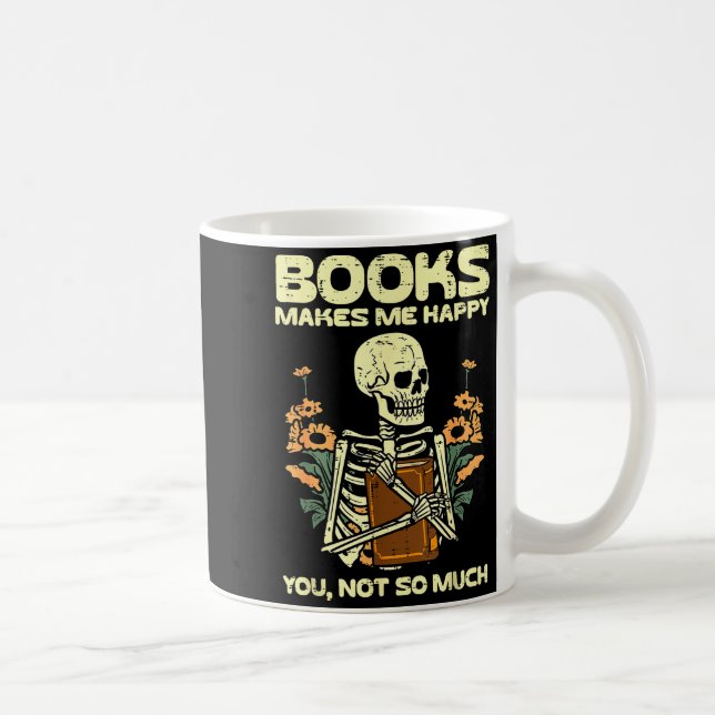 Taza De Café Books Make Me Happy Skeleton Read Reading Libraria (Derecha)