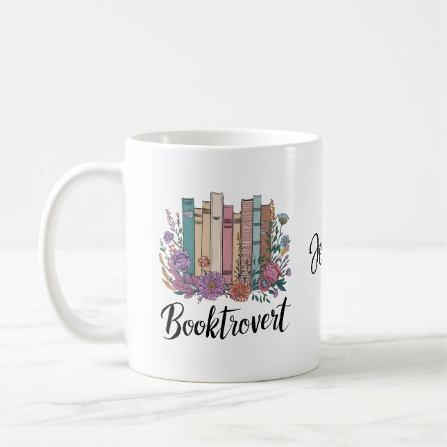 Taza De Café Booktrovert Personalizado Book-Lover Watercolor De (Izquierda)