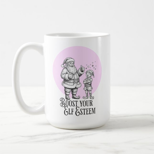 Taza De Café Boost your elf esteem funny santa elf pun mug (Izquierda)
