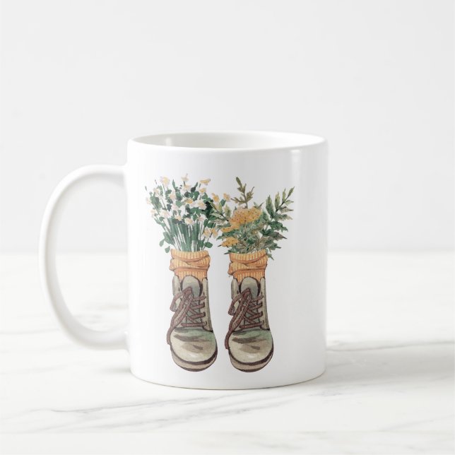 Taza De Café Boots de senderismo y flores silvestres (Izquierda)
