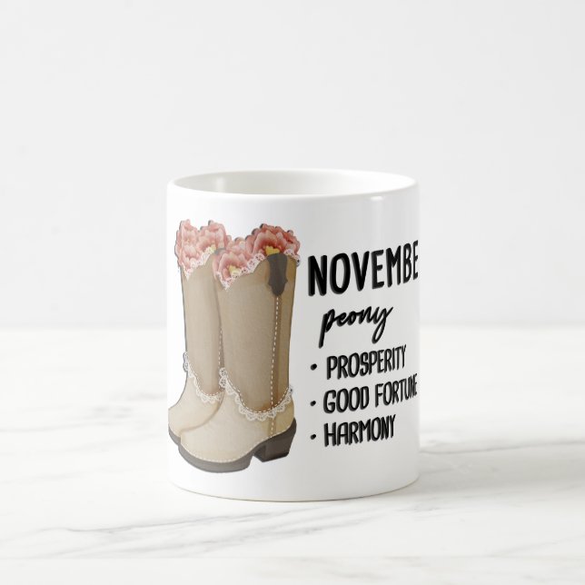Taza De Café Boots Florales Nacimiento Mes Flor/ Noviembre Peon (Centro)