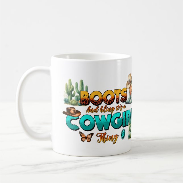 Taza De Café Boots y Cactus Bling Personalizados (Izquierda)