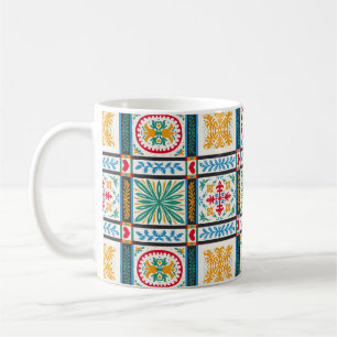 Taza De Café Bordado de mallica italiano: Floral mediterránea