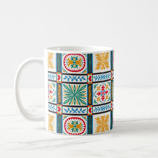 Taza De Café Bordado de mallica italiano: Floral mediterránea (Izquierda)