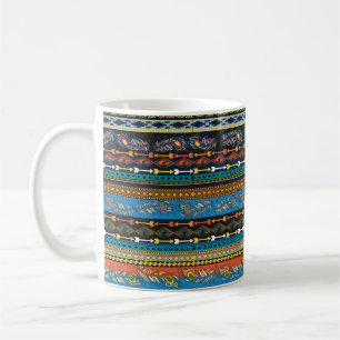 Taza De Café Bordados coloridos plumas étnicas simplificadas