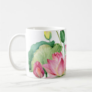 Taza De Café Borde de acuarela de Lotus rosa