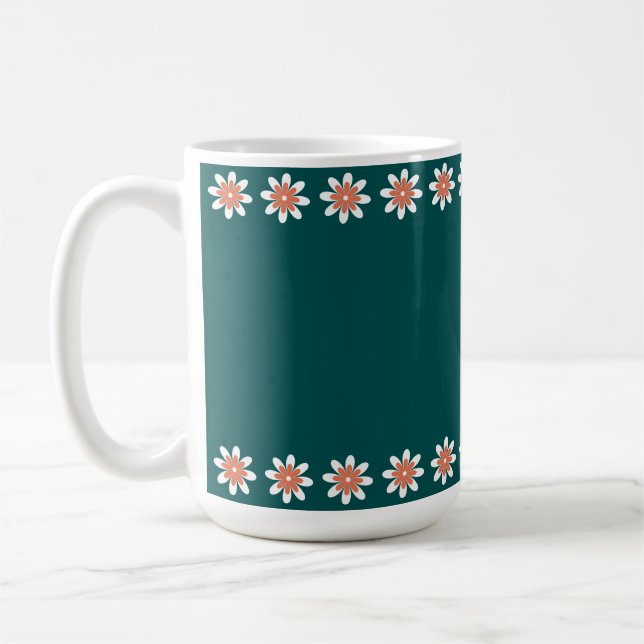Taza De Café Borde de Flor Minimalista Retro Verde Azul Profund (Izquierda)