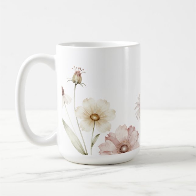 Taza De Café Borde de flores silvestres suaves de acuarela (Izquierda)