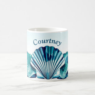 Taza De Café Borde de vieira azul del océano