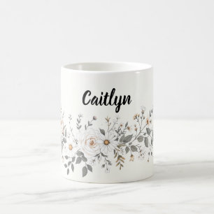 Taza De Café Borde floral blanco y gris