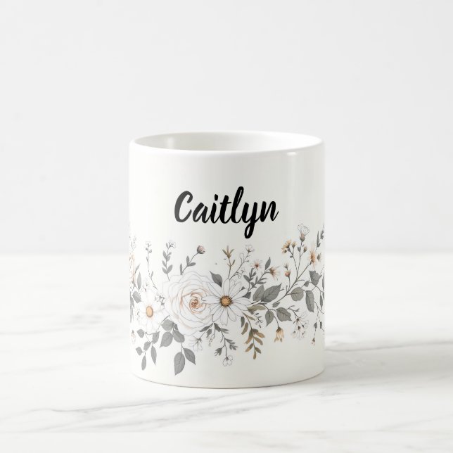 Taza De Café Borde floral blanco y gris (Centro)