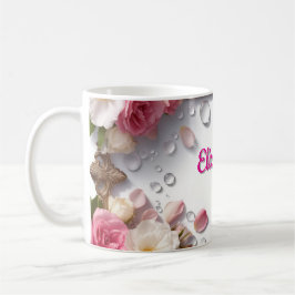 Taza De Café Borde Floral con Nombre Personalizado