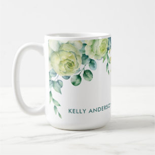 Taza De Café Borde floral de acuarela de eucalipto con rosas