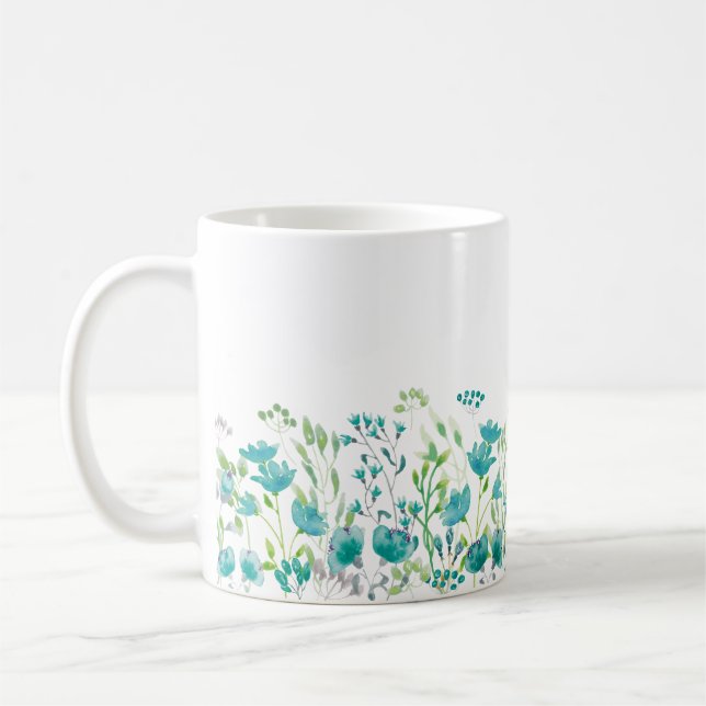 Taza De Café Borde floral turquesa delgado (Izquierda)