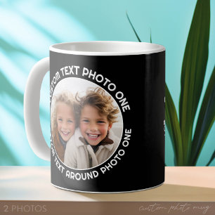 Taza De Café Borde negro con 2 fotos - Texto alrededor de un cí