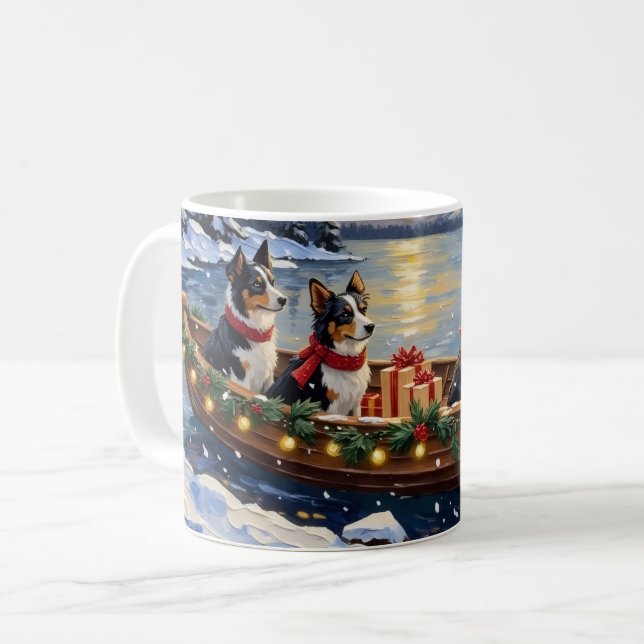 Taza De Café Border Collie Christmas Boat Holiday (Anverso izquierdo)
