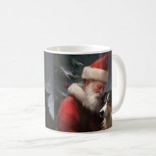 Taza De Café Border Collie con Santa Claus Festivo de Navidad