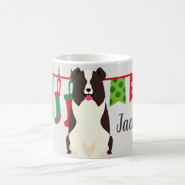 Taza De Café Border Collie de Navidad Personalizado (Centro)
