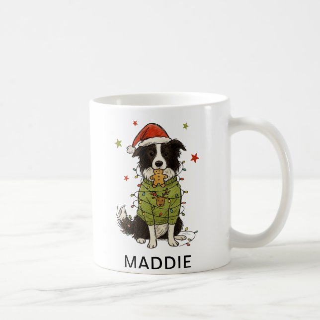 Taza De Café Border Collie Dog Christmas Lights Sweater (Derecha)