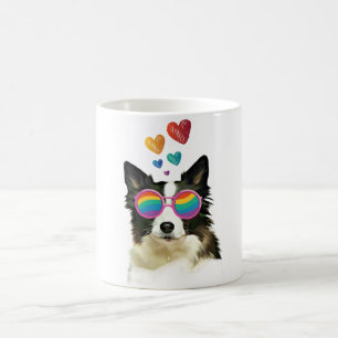 Taza De Café Border Collie Perro con Corazones Día de San Valen