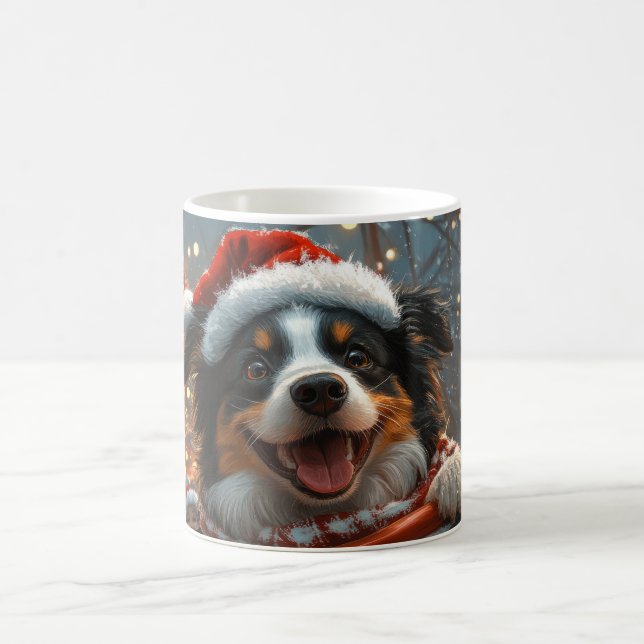 Taza De Café Border Collie Perro Montaña Rusa Navidad (Centro)