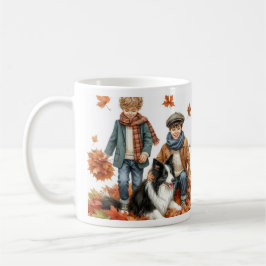 Taza De Café Border Collie y Niños Otoño