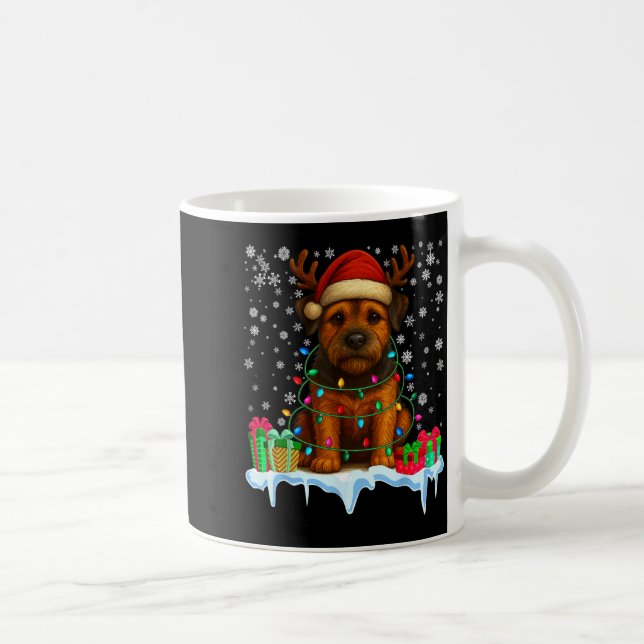 Taza De Café Border Terrier Christmas Santa Hat Reindeer Pajama (Derecha)