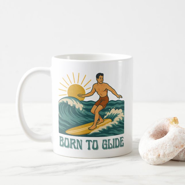 Taza De Café Born To Glide Cali Surfer -Retro Surf Art- Surfing (Con donut)