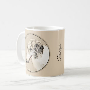 Taza De Café Borzoi (Brindle plateado) Pintura original de arte