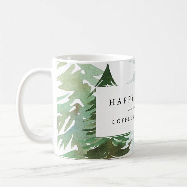 Taza De Café Bosque acuarela de Navidades empresariales (Izquierda)