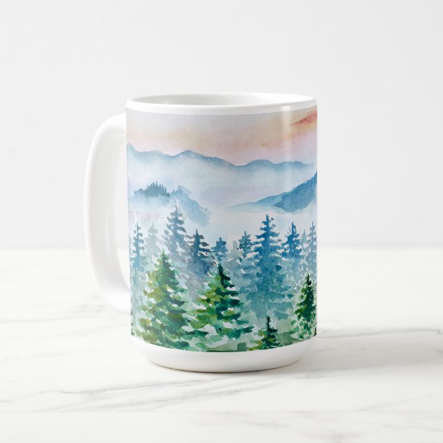 Taza De Café Bosque acuarela y montañas (Anverso izquierdo)