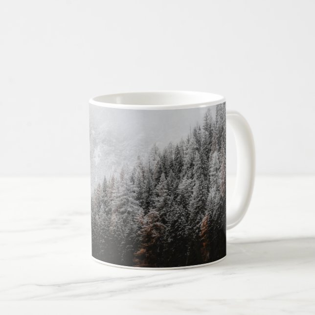 Taza De Café Bosque blanco y negro, montañas, (Anverso derecho)