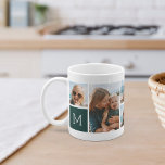 Taza De Café Bosque | Collage de fotos de cuadrícula de monogra<br><div class="desc">Este sencillo diseño personalizado de foto-taza pone 6 de tus instantáneas favoritas delante y en el centro, junto con un solo monograma inicial a cada lado. Personalizar con seis fotos cuadradas de amigos, niños, nietos, mascotas o tus lugares favoritos, con tu inscripción inicial en letras blancas en una plaza de...</div>