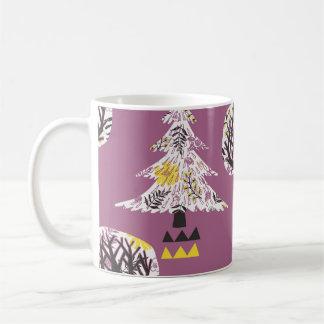 Taza De Café Bosque colorido con aves, baldosas sin costura.