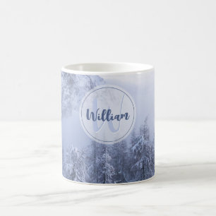 Taza De Café Bosque de abetos de niebla de invierno monograma d