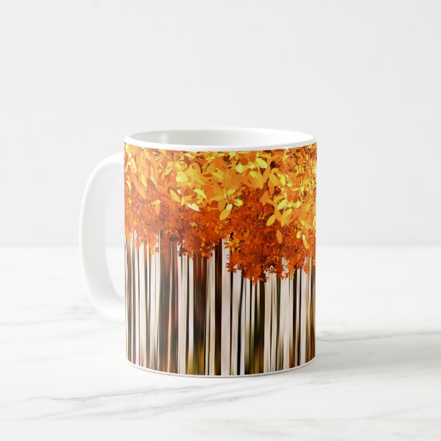 Taza De Café Bosque de arce de naranja otoño con rayas de mader (Anverso izquierdo)