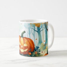 Taza De Café Bosque de calabazas otoñales de color verde naranj