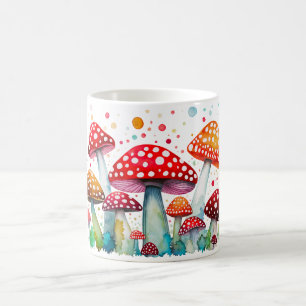 Taza De Café Bosque de hermosos hongos estilo acuarela fungi