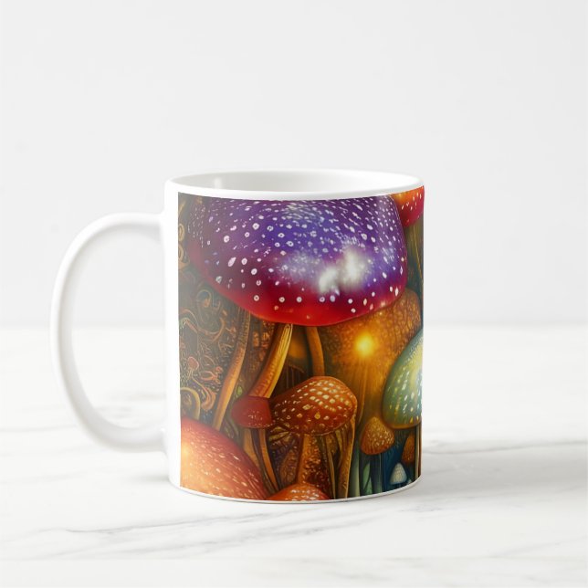 Taza De Café Bosque de hongos psicodélicos coloridos (Izquierda)